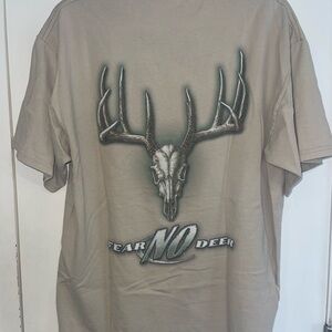 Beige Short Sleeve Tee with Antler Skull Graphic